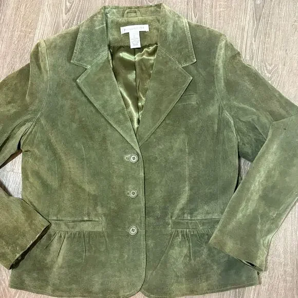 VTG Pursuits Ltd Olive Green Suede Leather Blazer Jacket Women’s XL Y2K - Picture 3 of 10